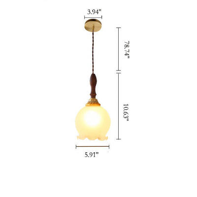 Vintage French Glass Tulip 1-Light Pendant Light