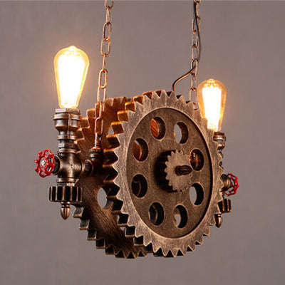 Industrial Gear Wheel Wrought Iron 2-Light Chandelier