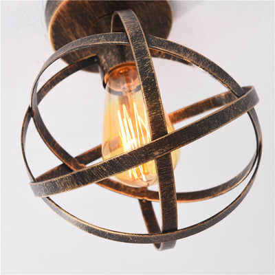 Vintage Wrought Iron Spherical  Cage 1-Light Semi-Flush Mount Ceiling Light