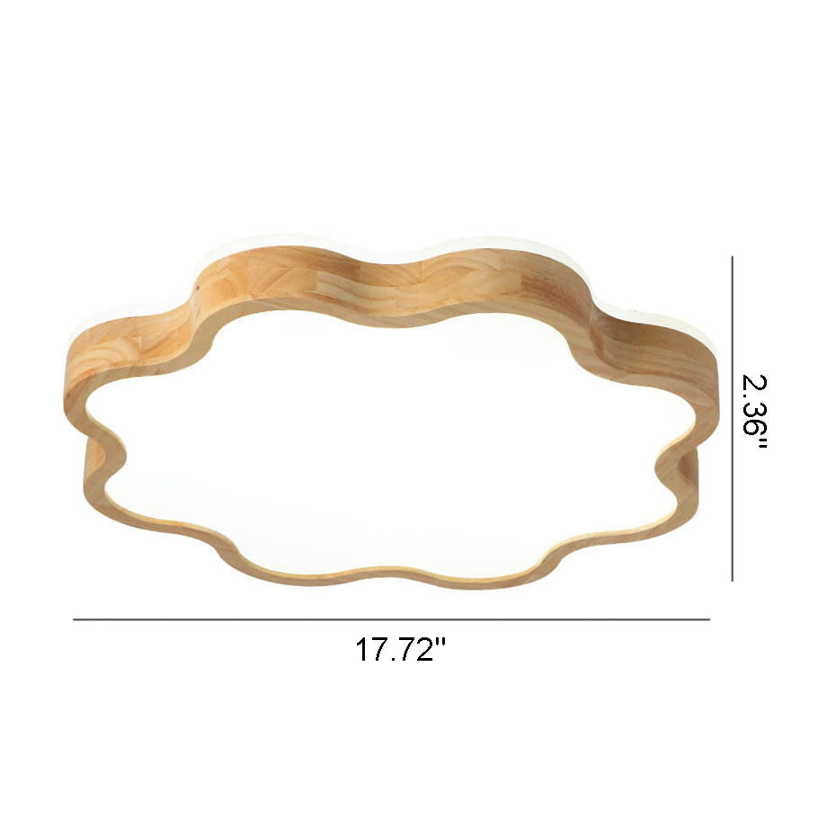 Luz de techo LED montada al ras de madera con forma de flor nórdica 