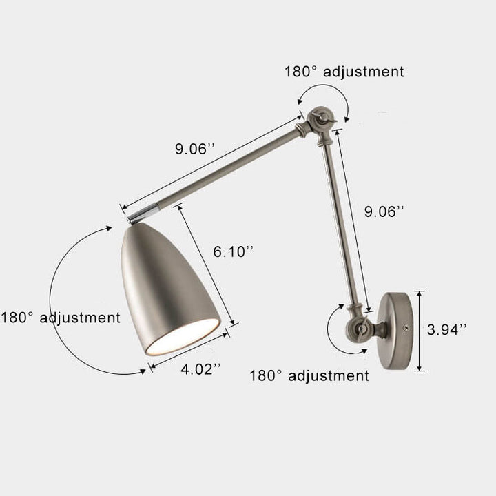Lampe murale à bras oscillant industriel rétro rotatif rétractable en fer à 1 lumière 