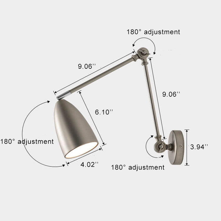 Lampe murale à bras oscillant industriel rétro rotatif rétractable en fer à 1 lumière 