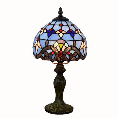 Europäische Tiffany-Blau-Barock-Buntglas-Tischlampe mit 1 Leuchte 