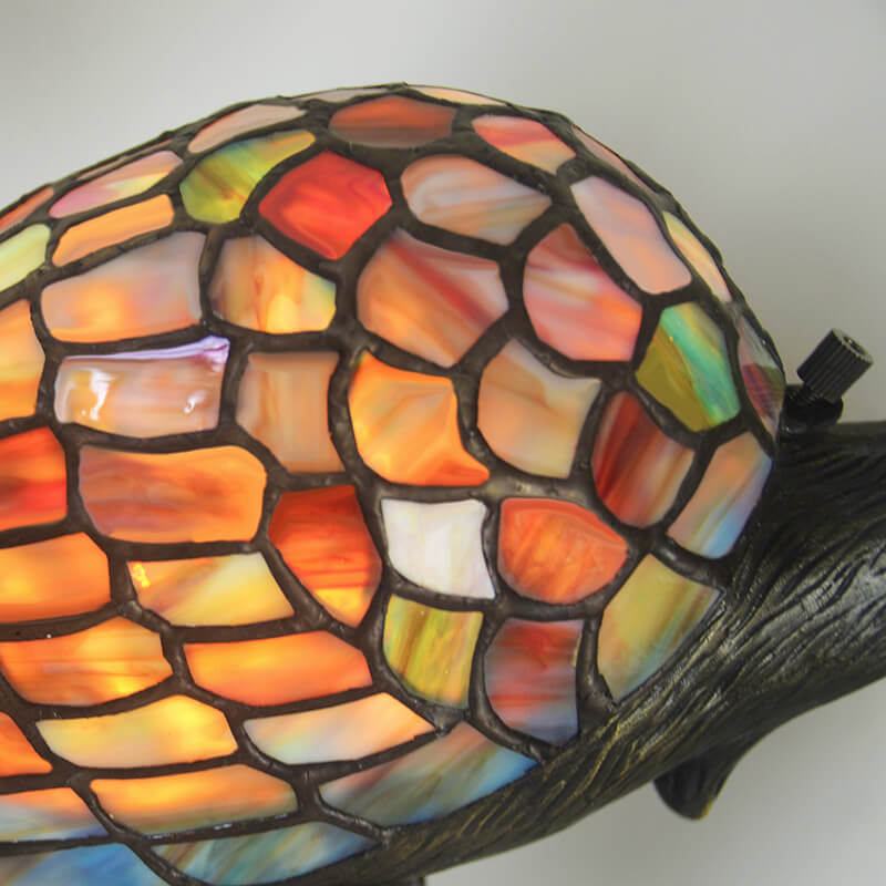 Vintage Tiffany Crane 1-Light Stained Glass Table Lamp