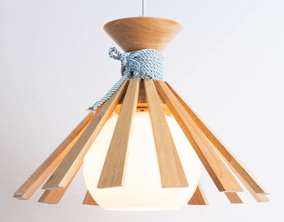 Nordic Log Wood Glass Globe 1-Light Pendant Light