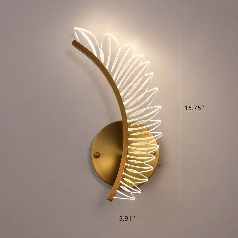Moderne Acryl Feder Gold Kupfer LED Wandleuchte 