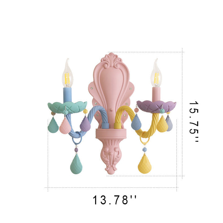 Contemporary Creative Iron Glass Crystal Macaron Candelabra 2-Light Wall Sconce Lamp For Living Room & Bedroom