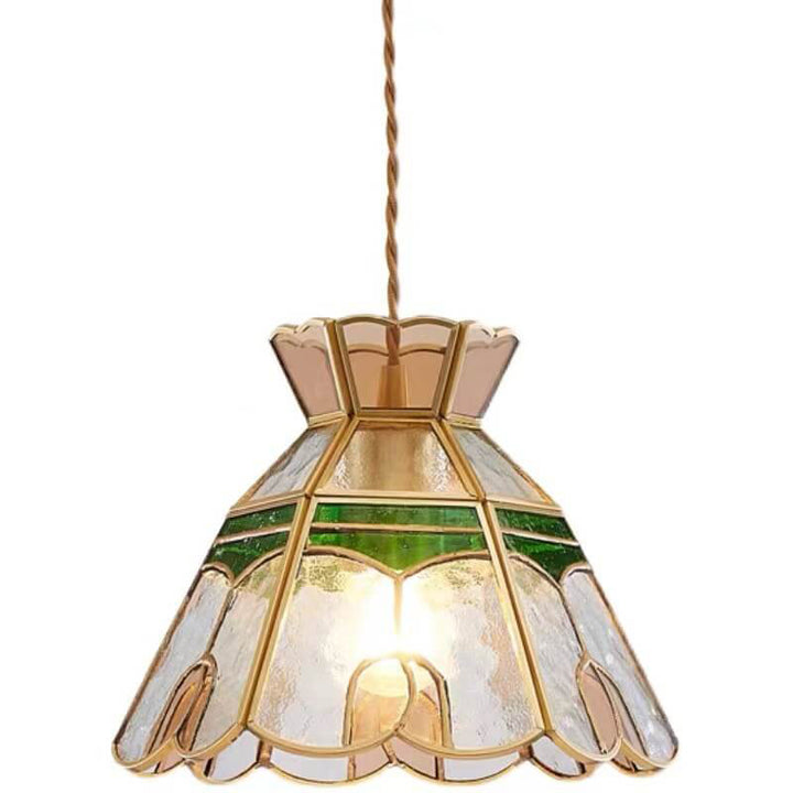Luz colgante de 1 luz de vidrio y latón vintage 