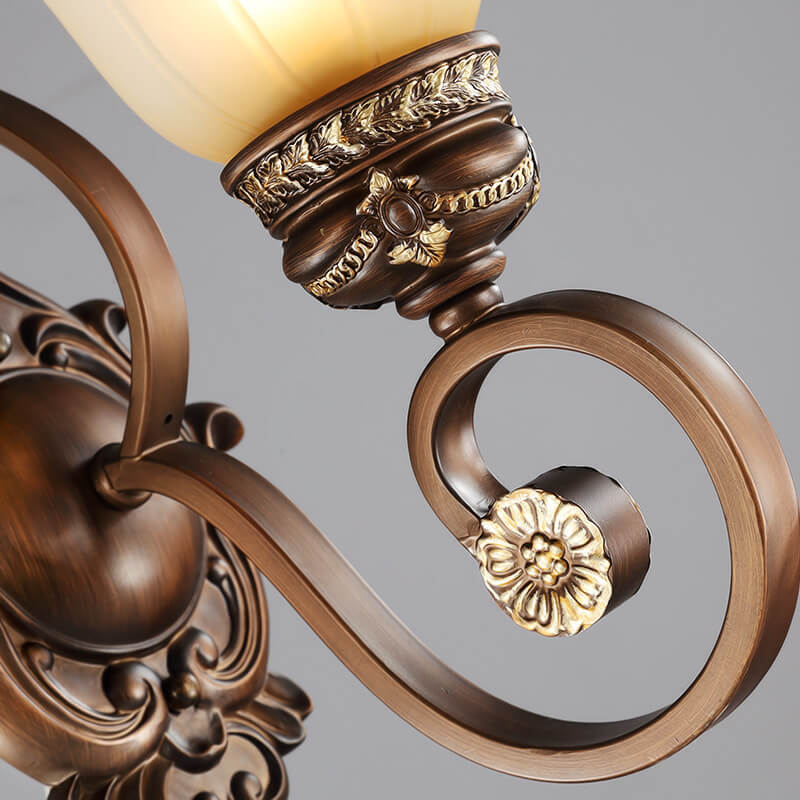 European Vintage Iron Glass Shade 1-Light Wall Sconce Lamp