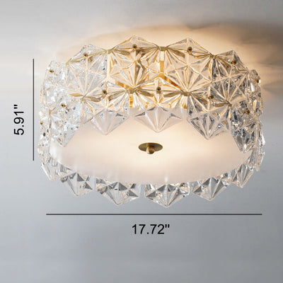 Modern Snowflake Glass Round Brass 4-Light Flush Mount Ceiling Light