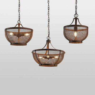 Retro Aged Wrought Iron Bowl Shape 1-Light Pendant Light