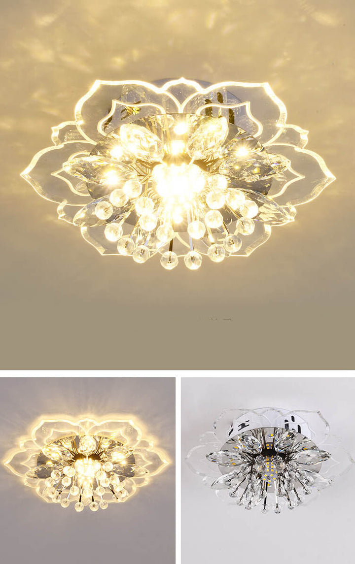 Modern Crystal Flower Shape LED Flush Mount Ceiling Light