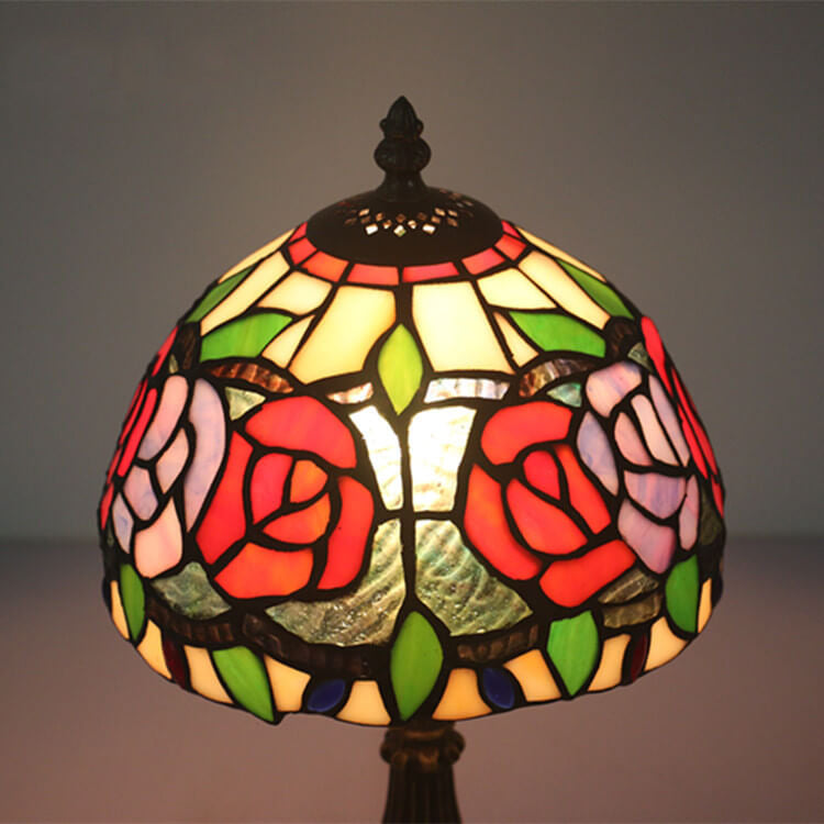 Lámpara de Mesa Retro Tiffany Flor de Rosa en Vidrio de Colores con 1 Luz 