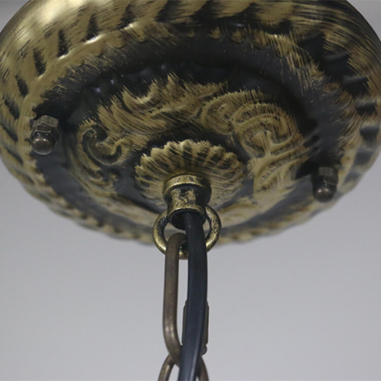 Vintage Tiffany Barock Buntglas Kuppel 3-Licht Pendelleuchte 