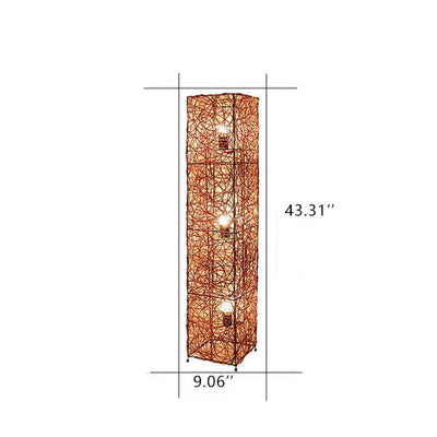 Minimalist Rattan Weaving Column Shaped 3-Light Standing Floor Lamp