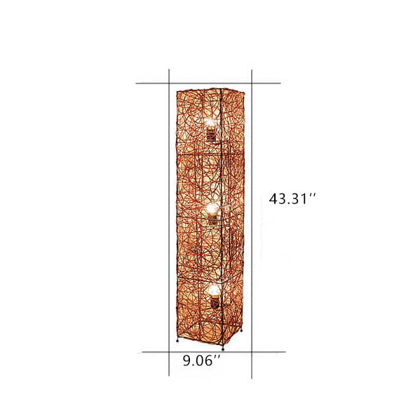 Minimalist Rattan Weaving Column Shaped 3-Light Standing Floor Lamp