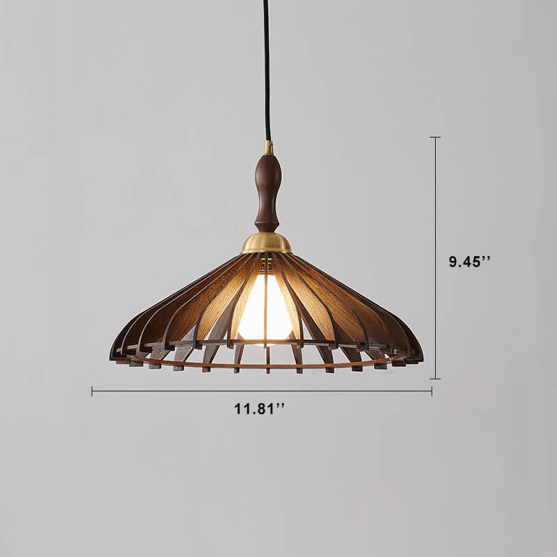 Vintage Wooden Umbrella Shape 1-Light Pendant Light