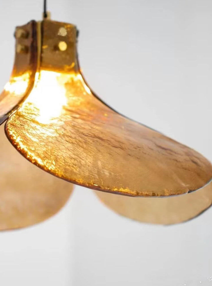 Lámpara colgante de 1 luz con vidrio ámbar vintage floral de latón 