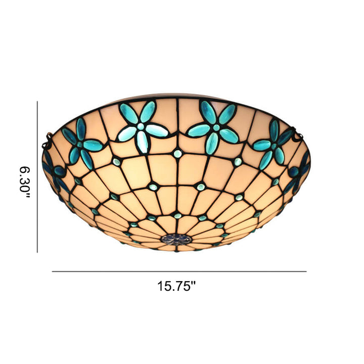 Tiffany Vidriera Flor Lila Forma de Cuenco 3/4 Luz de Montaje al Ras en Techo 