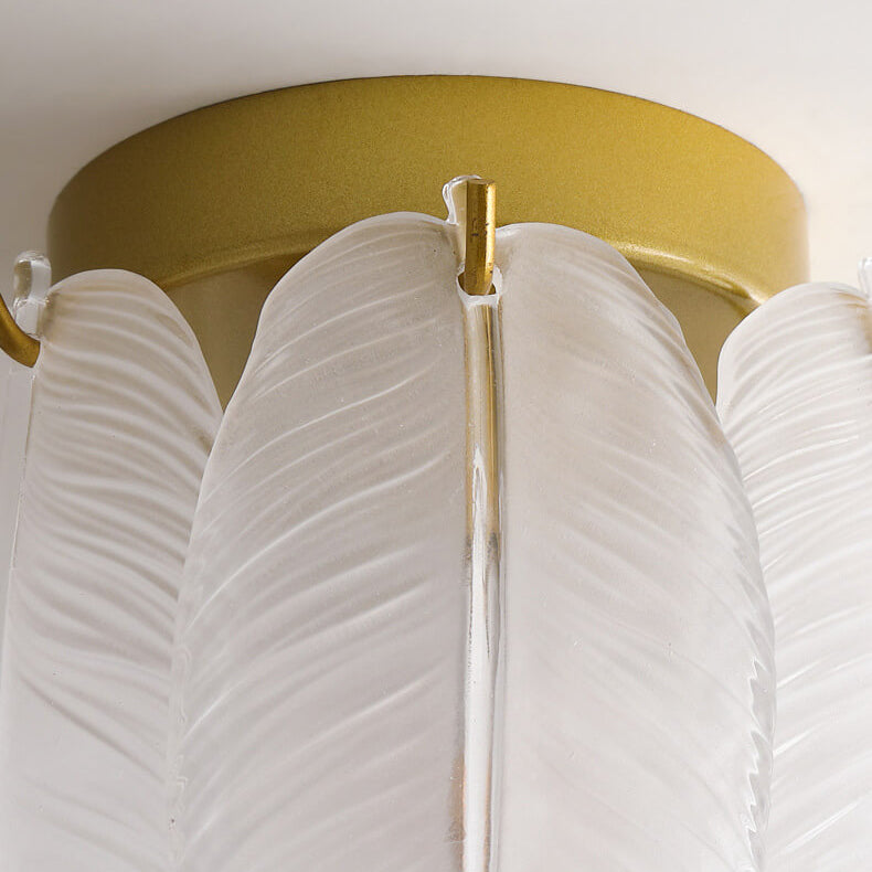 Light luxury Creative Feather Glass 1-Light Semi-Flush Mount Ceiling Light