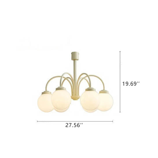 Araña de Luces de 4/6 en Vidrio Blanco Lechoso Vintage Francés 