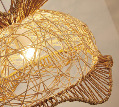 Rattan Weaving Scalloped Dome 1-Licht-Pendelleuchte 