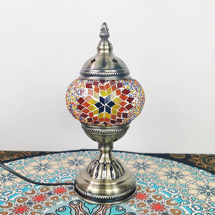 Vintage Turkish Stained Glass Globe Shade 1-Light Table Lamp