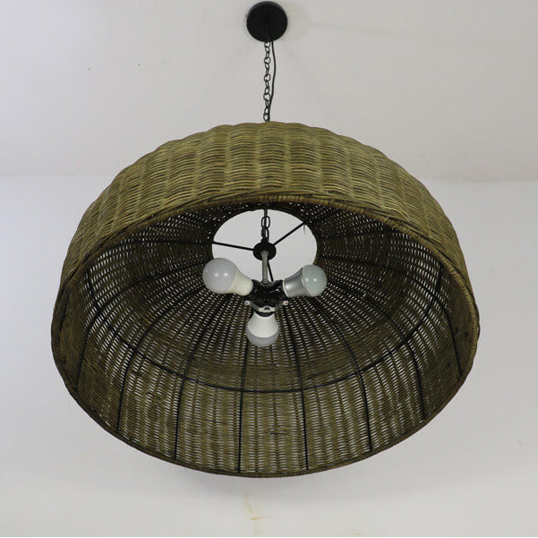 Vintage Rattan Weben Trommel 3-Licht Kronleuchter 