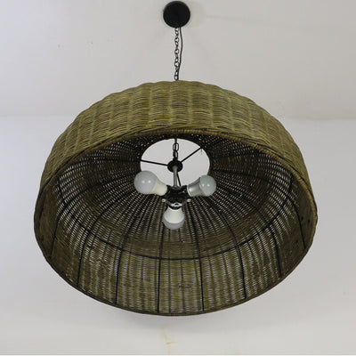 Vintage Rattan Weaving Drum 3-Light Chandelier