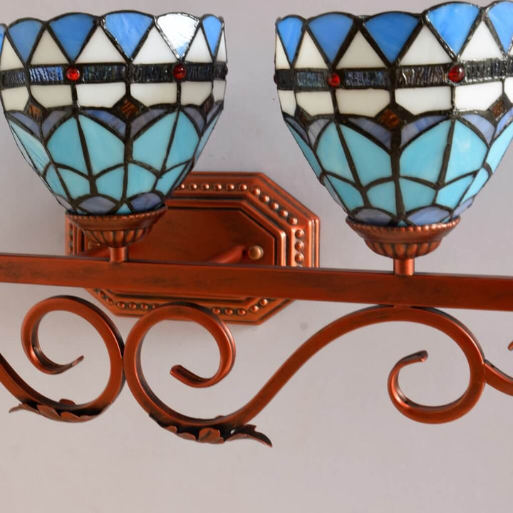 Tiffany Mittelmeerblaues Buntglas 3-Licht Wandlampe 