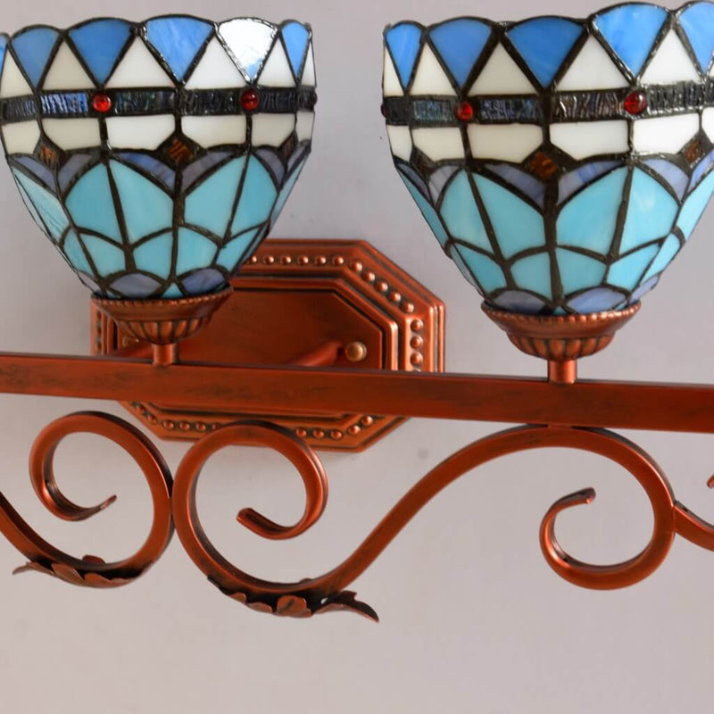 Tiffany Mediterranean Blue Stained Glass 3-Light Wall Light