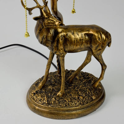 Tiffany Stained Glass Elk Base 2-Light Table Lamp