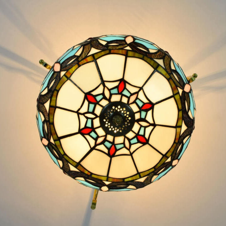 Tiffany Mediterranean Blue Stained Glass 2-Light Semi-Flush Mount Ceiling Light