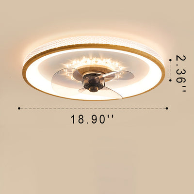 Nordic Minimalist Round  Acrylic Wood Grain LED Flush Mount Ceiling Fan Light