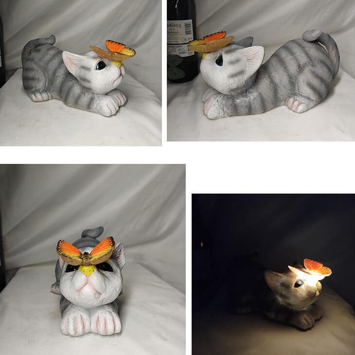 Contemporary Creative Solar Resin Cat Butterfly Resin Waterproof Decorative LED Outdoor Light For Garden