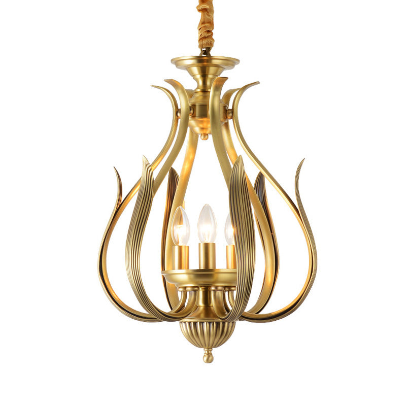 Modern Luxury Brass Oval Lantern  3-Light Chandelier