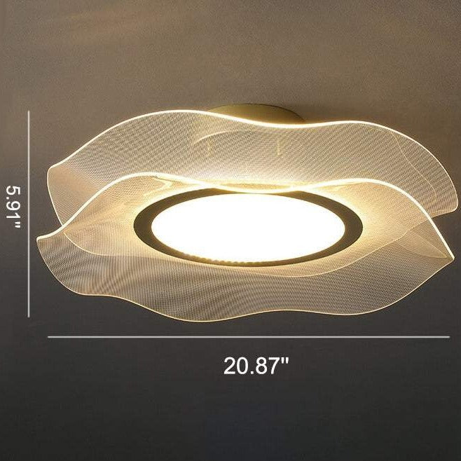 Lustre Plafonnier Semi-Encastré LED Feuille de Lotus Ronde en Acrylique de Luxe Créatif 