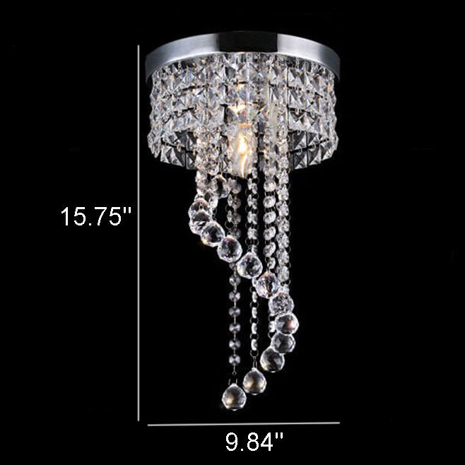 Modern Luxury Round Crystal Hanging 1-Light Flush Mount Ceiling Light