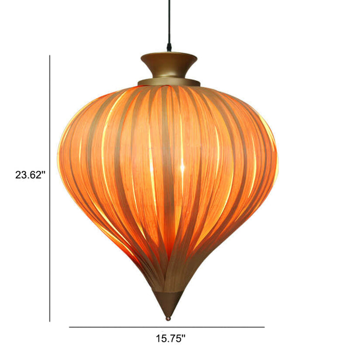 Lámpara colgante vintage ovalada de una luz con gota de madera chapada 