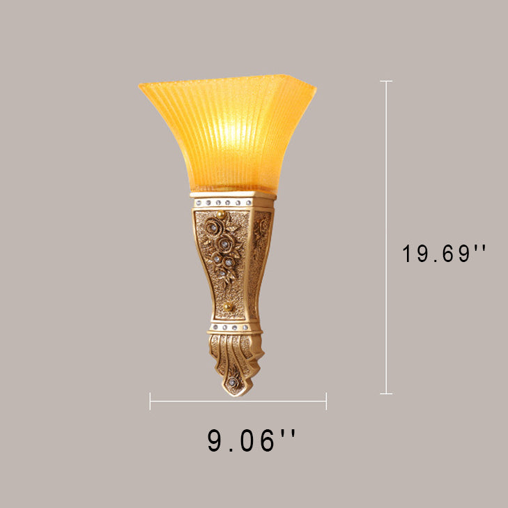 European Retro Glass Carving Resin Flared 1-Light  Wall Sconce Lamp