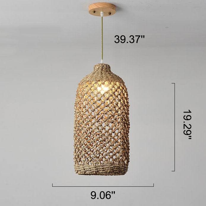 Vintage Straw Weaving Column 1-Light Pendant Light