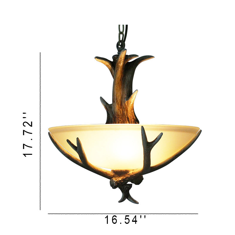 Lámpara de araña de 3 luces con cuenco de vidrio de resina vintage con astas 