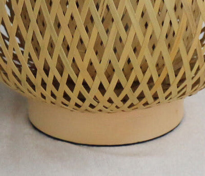 Moderne dekorative Tischlampe aus Bambusgeflecht, rund, 1-flammig 