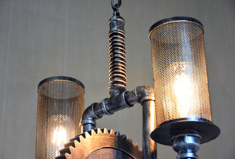 Vintage Industrial Iron Gear Shape 2-Light Chandelier