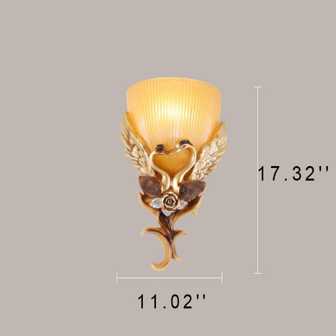 Aplique de pared de 1 luz de resina de vidrio acampanado con tallado de cisne europeo 