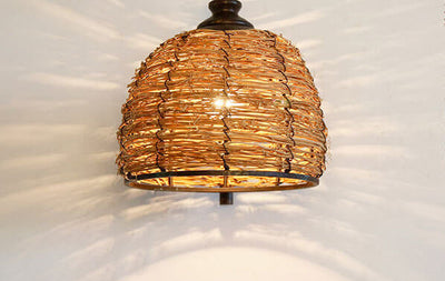 Vintage Rattan Weaving Dome Shade 1-Licht Wandleuchte