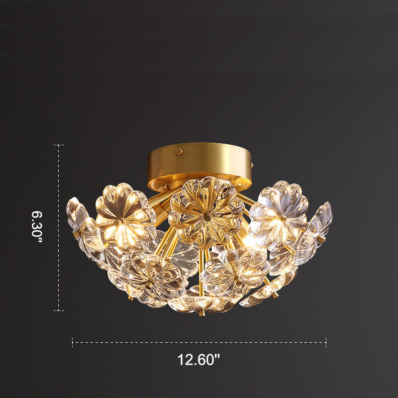 Modern Luxury Petal Crystal Full Brass Semi-Flush Mount Ceiling Light