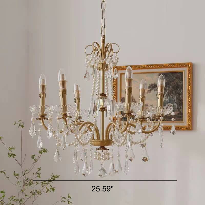 Modern Luxury Candelabra Pearl Crystal Brass 6/8 Light Chandelier