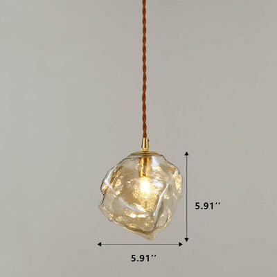 Vintage Lava Ice Cube Glass Walnut 1-Light LED Pendant Light