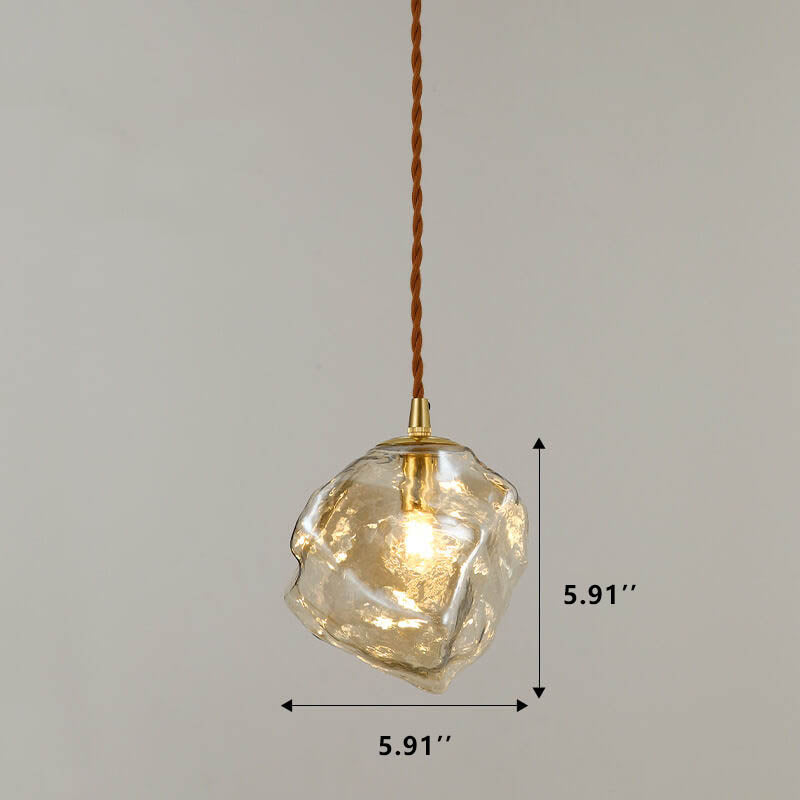 Vintage Lava Ice Cube Glass Walnut 1-Light LED Pendant Light